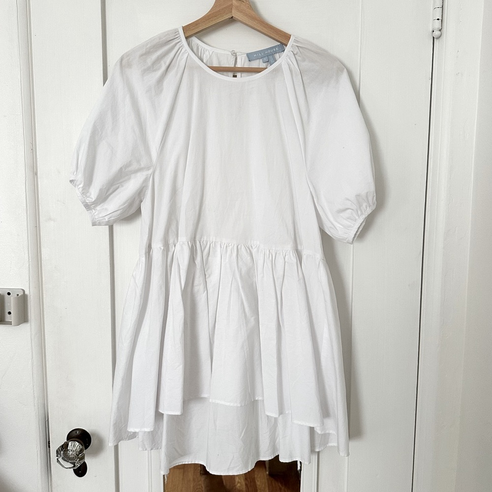 Hill House Sz XS Francesca White Oversized 100% Cotton Peplum Top